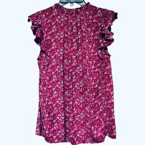 Cupcakes And Cashmere Pink Floral Ruffled Cap Sleeve Top Size Medium